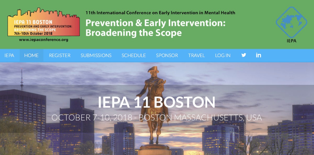 11th International Conference on Early Intervention in Mental Health: Prevention and Early Intervention: Broadening the Scope. Boston (USA), 7-10 Ottobre 2018.